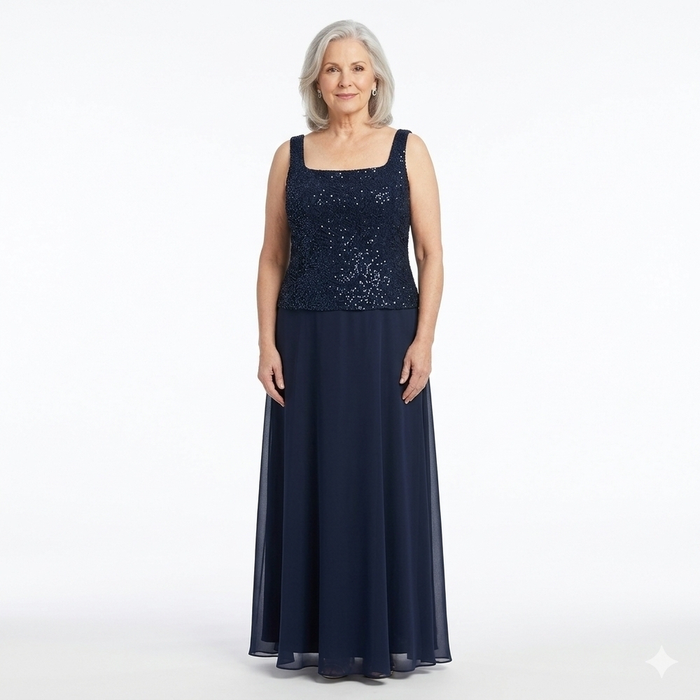 Alex Evenings Navy Glitter Formal Gown Size 18 NWT Floor Length Sleeveless
